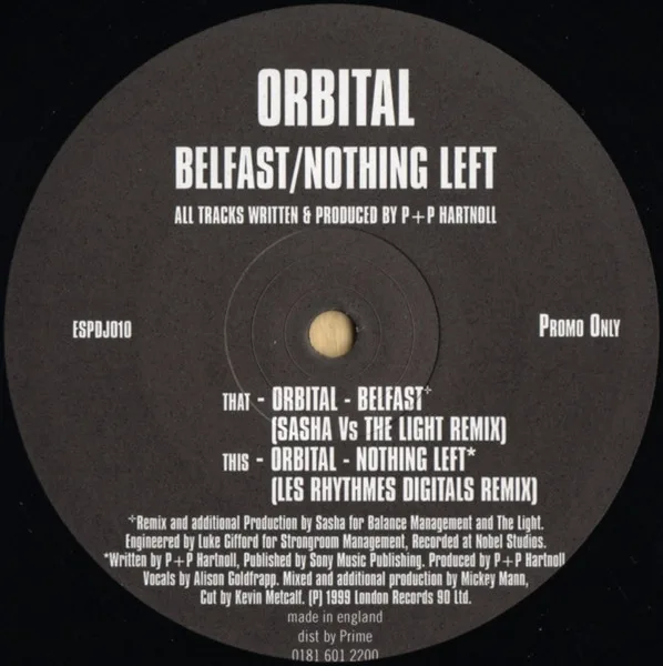 Album cover for Belfast / Nothing Left by Orbital