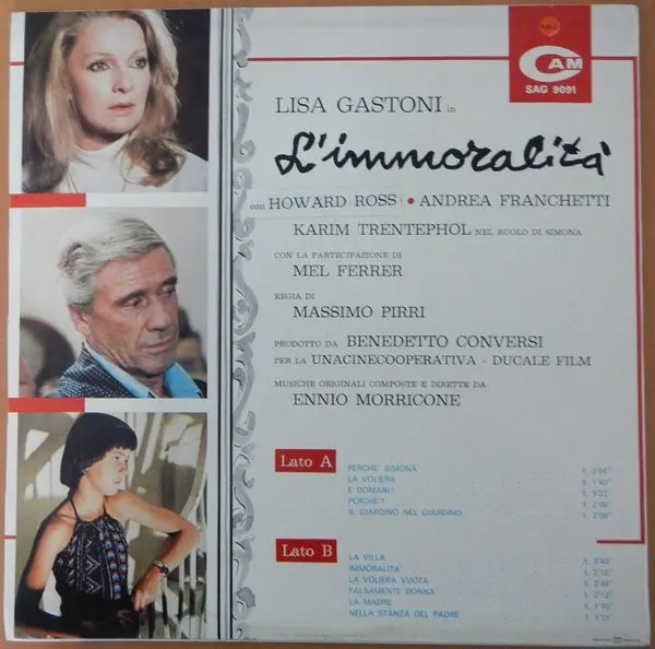 Ennio Morricone - L'immoralità (Colonna Sonora Originale Del Film), Stage & Screen, Score, Soundtrack, 1978 - CAM, Italy, Vin