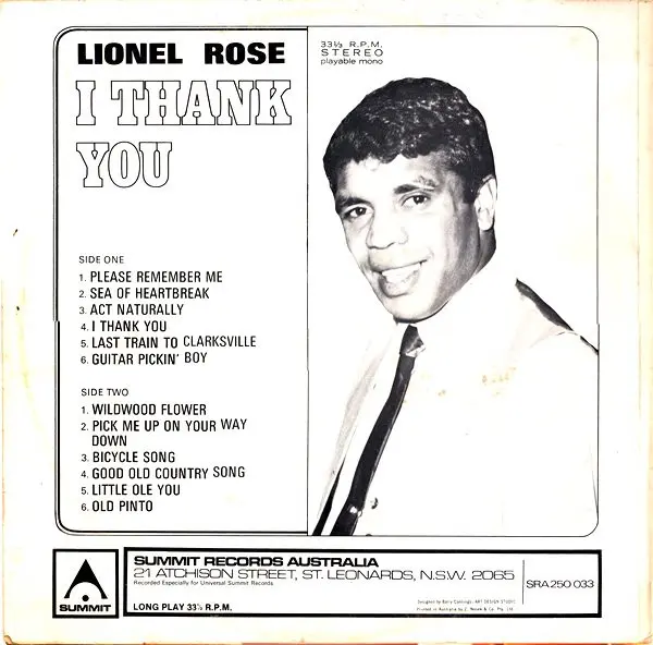 Lionel Rose - I Thank You, Folk, World, & Country, Pop, 1970 - Universal Summit, Australia, Vinyl 1x LP, Album