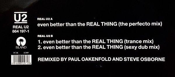 U2 - Even Better Than The Real Thing, Electronic, House, Trance, 1992 - Island Records, Europe, Vinyl 1x 12", 45 RPM, Single,