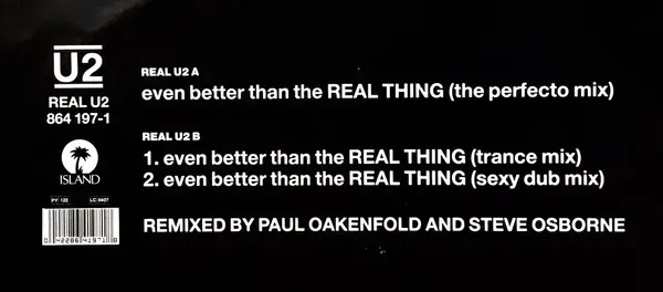 U2 - Even Better Than The Real Thing, Electronic, House, Trance, 1992 - Island Records, Europe, Vinyl 1x 12", 45 RPM, Single,