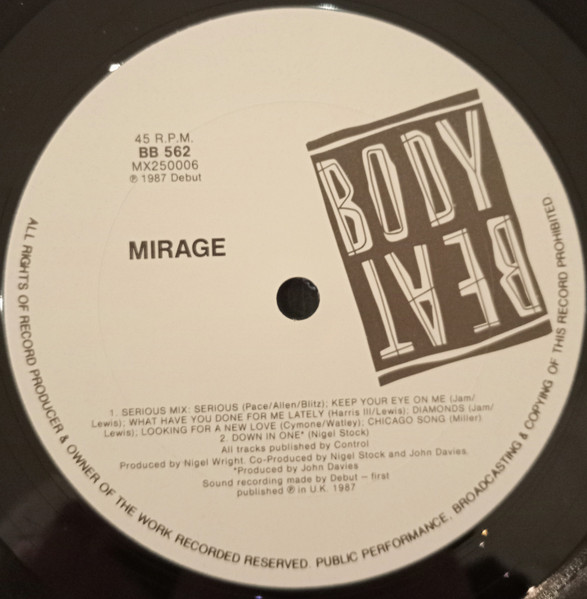 Mirage (12) - Serious Mix, Electronic, Disco, Electro, House, 1987 - Body Beat, Australia, Vinyl 1x 12", 45 RPM, Maxi-Single