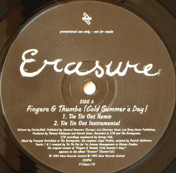 Erasure - Fingers & Thumbs (Cold Summer's Day), Electronic, Synth-pop, 1995 - Mute, UK, Vinyl 1x 12", 33 ⅓ RPM, Single, Promo