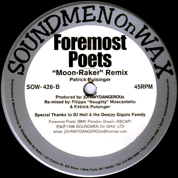 Foremost Poets - Moon-Raker Remix, Electronic, Electro, House, 1998 - Soundmen On Wax, US, Vinyl 1x 12", 45 RPM