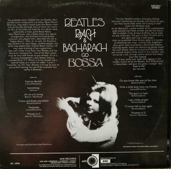 Album cover for Beatles, Bach, Bacharach Go Bossa by Alan Moorhouse