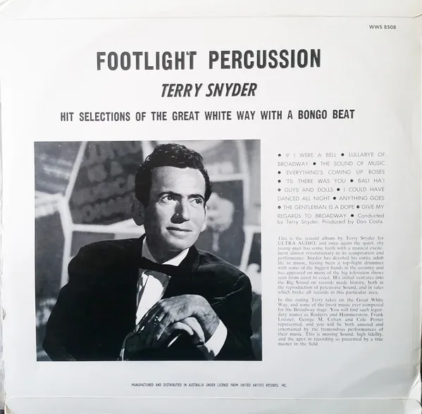 Album cover for Footlight Percussion (Hit Selections Of The Great White Way With A Bongo Beat) by Terry Snyder