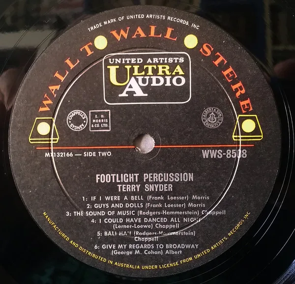 Album cover for Footlight Percussion (Hit Selections Of The Great White Way With A Bongo Beat) by Terry Snyder