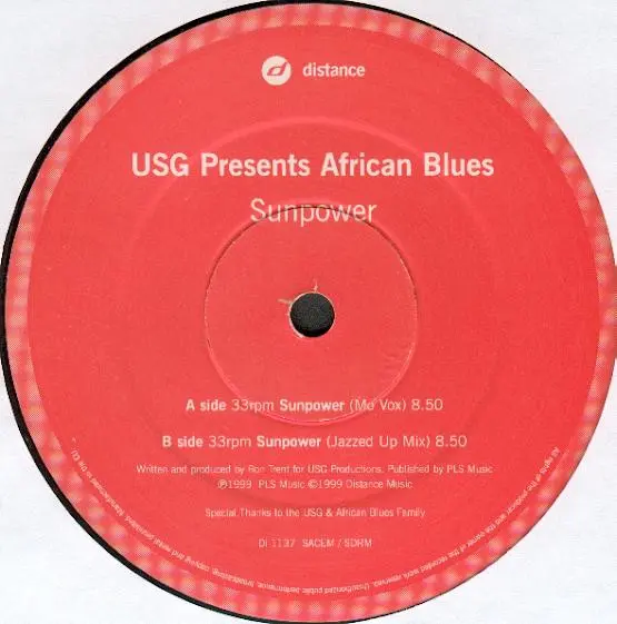 Urban Sound Gallery Presents African Blues - Sunpower, Electronic, Deep House, 1999 - Distance, France, Vinyl 1x 12", 33 ⅓ RP