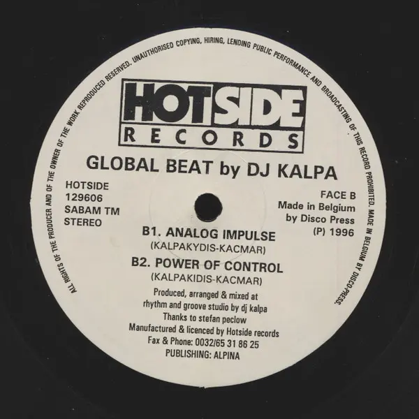 DJ Kalpa - Global Beat, Electronic, Acid, House, Trance, 1996 - Hotside Records, Belgium, Vinyl 1x 12"