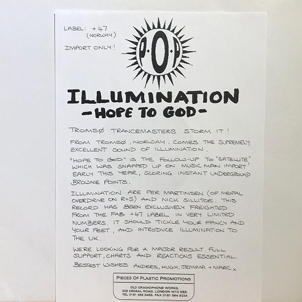 Illumination - Hope To God, Electronic, Techno, 1995 - +47, Norway, Vinyl 1x 12"