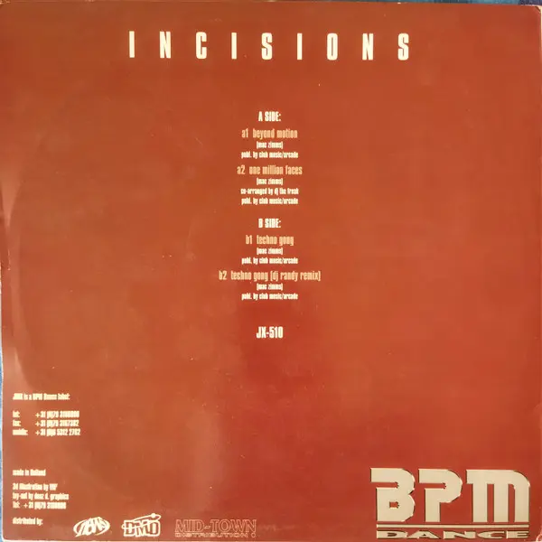 Incisions - Beyond Motion, Electronic, Hard Trance, Techno, Trance, 1996 - Jinx Records, Netherlands, Vinyl 1x 12", 33 ⅓ RPM