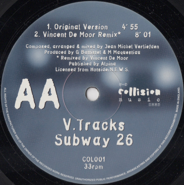 V-Tracks - Subway 26, Electronic, Hard House, 1997 - Collision Recordings, UK, Vinyl 1x 12", 33 ⅓ RPM