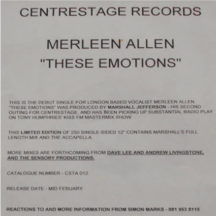 Album cover for These Emotions by Merleen Allen