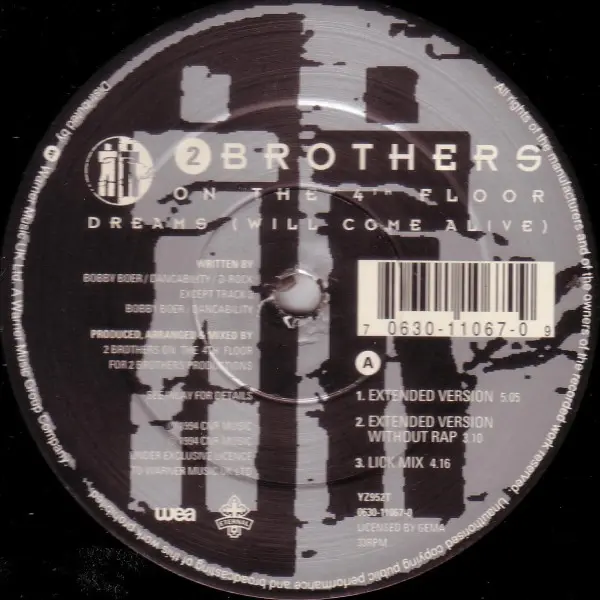 2 Brothers On The 4th Floor - Dreams (Will Come Alive), Electronic, Euro House, 1994 - Eternal, WEA, UK, Vinyl 1x 12", 33 ⅓ R