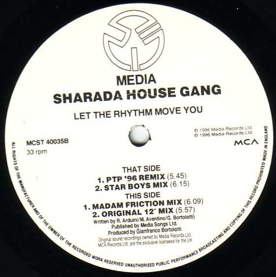 Sharada House Gang - Let The Rhythm Move You, Electronic, Euro House, 1996 - MCA Records, UK, Vinyl 1x 12", 33 ⅓ RPM