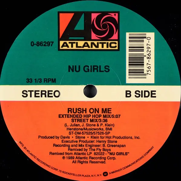 Nu Girls - Rush On Me, Funk / Soul, Hip Hop, New Jack Swing, 1989 - Atlantic, US, Vinyl 1x 12", 33 ⅓ RPM, Stereo