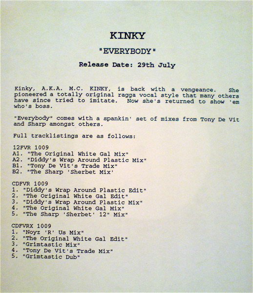 MC Kinky - Everybody, Electronic, Hard House, House, 1996 - Feverpitch, UK, Vinyl 1x 12"