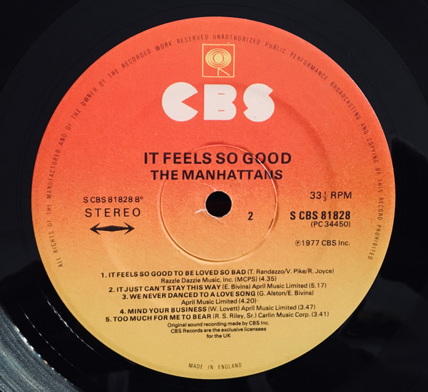 Manhattans - It Feels So Good, Funk / Soul, Soul, 1977 - CBS, UK, Vinyl 1x LP, Album