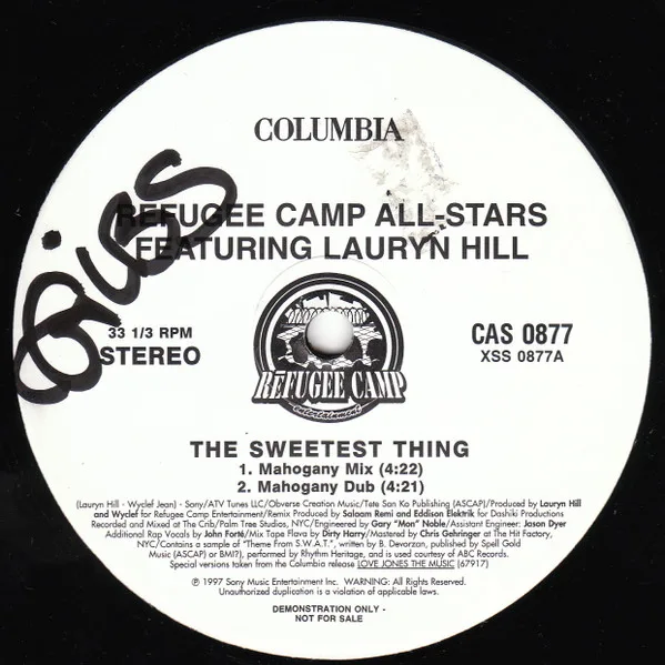 Album cover for The Sweetest Thing (Mahogany Mix) by Refugee Camp All Stars Featuring Lauryn Hill