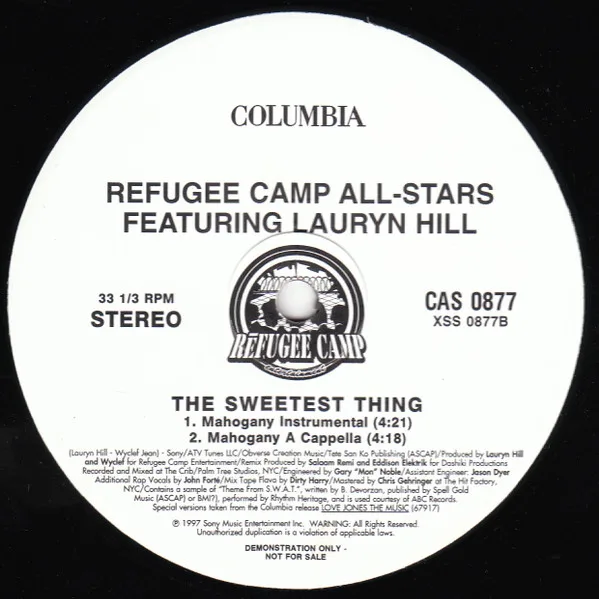 Album cover for The Sweetest Thing (Mahogany Mix) by Refugee Camp All Stars Featuring Lauryn Hill