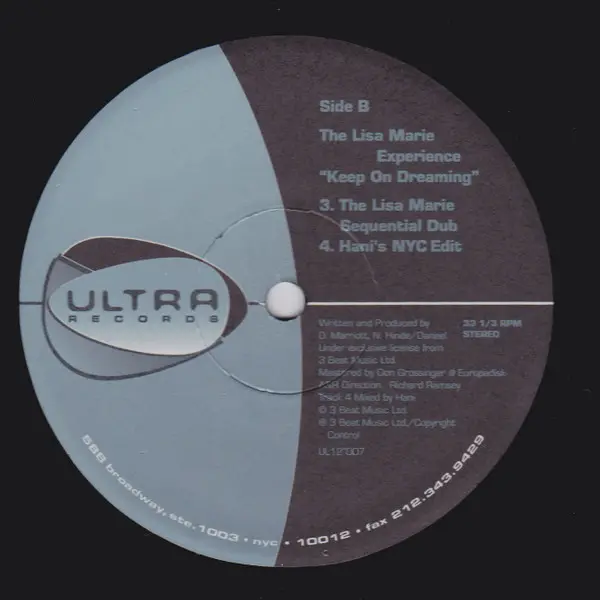 Lisa Marie Experience - Keep On Dreaming, Electronic, Deep House, House, 1996 - Ultra Records, US, Vinyl 1x 12", 33 ⅓ RPM, St