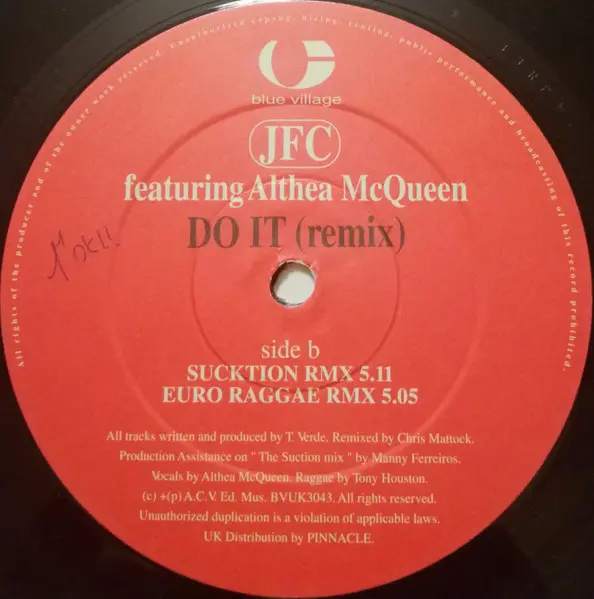 JFC Featuring Althea McQueen - Do It (Remix), Electronic, Euro House, Blue Village, UK, Vinyl 1x 12", 33 ⅓ RPM