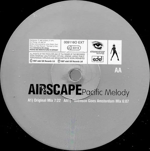 Airscape - Pacific Melody, Electronic, Trance, 1997 - Xtravaganza Recordings, Europe, Vinyl 1x 12", 33 ⅓ RPM