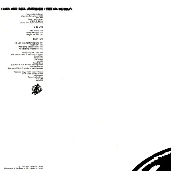 La De Das, The - Rock And Roll Sandwich, Rock, Blues Rock, 1973 - EMI, Australia, Vinyl 1x LP, Album