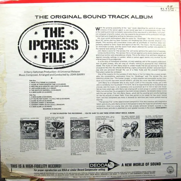 John Barry - The Ipcress File (The Original Soundtrack Album), Jazz, Stage & Screen, Soundtrack, Swing, 1965 - Decca, US, Vin