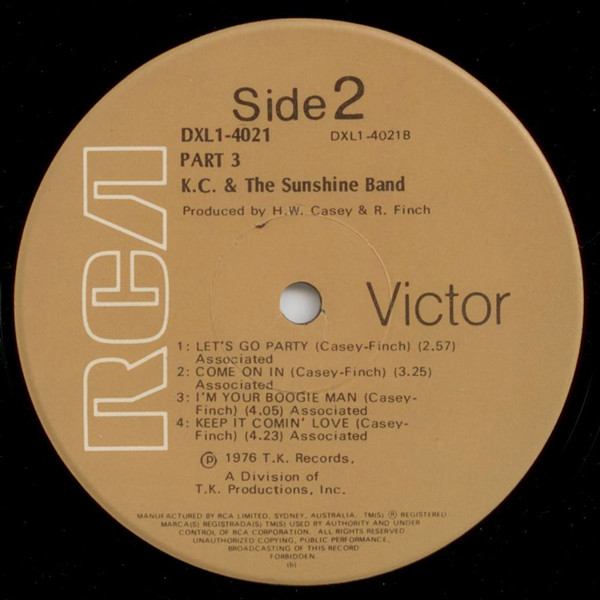 KC & The Sunshine Band - KC And The Sunshine Band (Part 3), Funk / Soul, Disco, 1976 - RCA Victor, Australia & New Zealand, V
