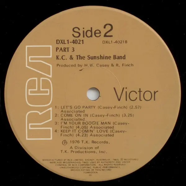 KC & The Sunshine Band - KC And The Sunshine Band (Part 3), Funk / Soul, Disco, 1976 - RCA Victor, Australia & New Zealand, V