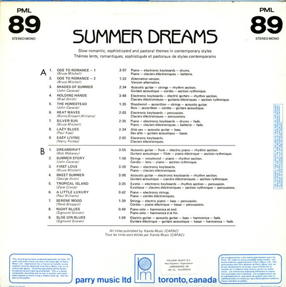 Various - Summer Dreams, Funk / Soul, Jazz, Pop, Stage & Screen, 1983 - Parry Music Ltd, Canada, Vinyl 1x LP