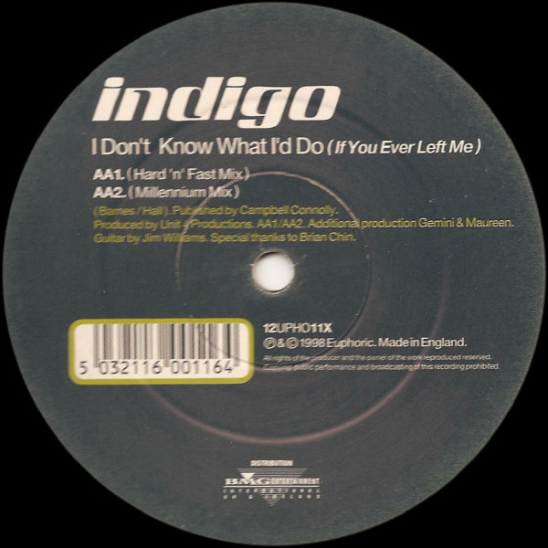 Indigo (12) - I Don't Know What I'd Do (If You Ever Left Me), Electronic, Garage House, House, 1998 - Euphoric, UK, Vinyl 1x 
