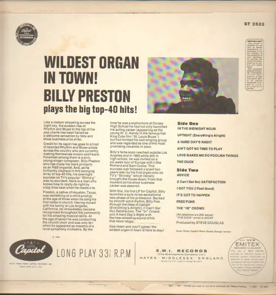 Billy Preston - Wildest Organ In Town!, Funk / Soul, Jazz, Funk, Soul, 1966 - Capitol Records, UK, Vinyl 1x LP, Album, Stereo