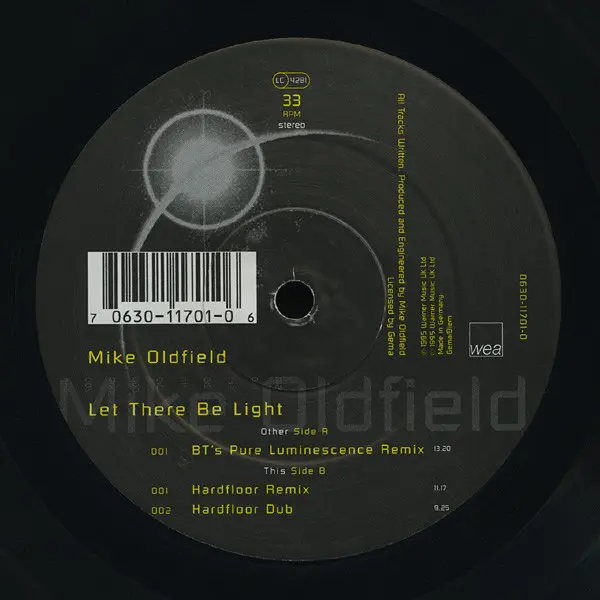 Mike Oldfield - Let There Be Light, Electronic, Progressive House, Techno, Trance, 1995 - WEA, UK, Vinyl 1x 12", 33 ⅓ RPM