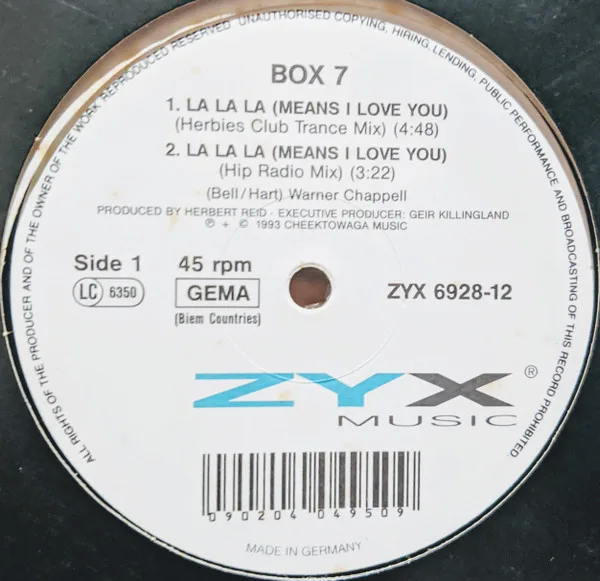 Album cover for La La La (Means I Love You) by Box 7
