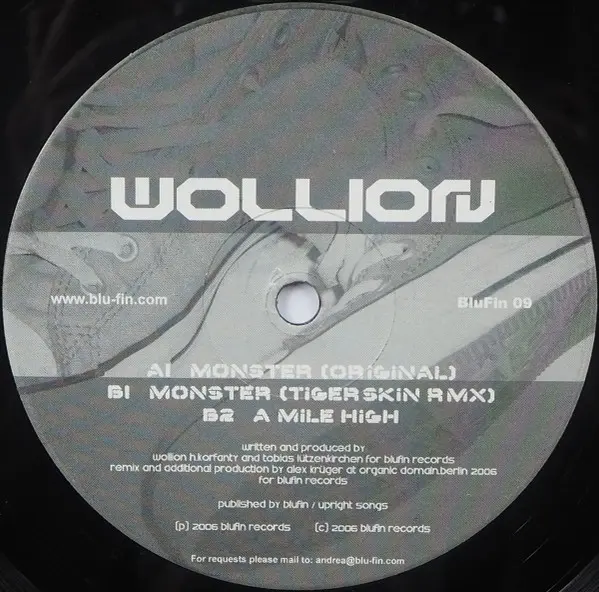 Wollion - Monster, Electronic, Electro, Tech House, 2006 - Blu Fin, Germany, Vinyl 1x 12"