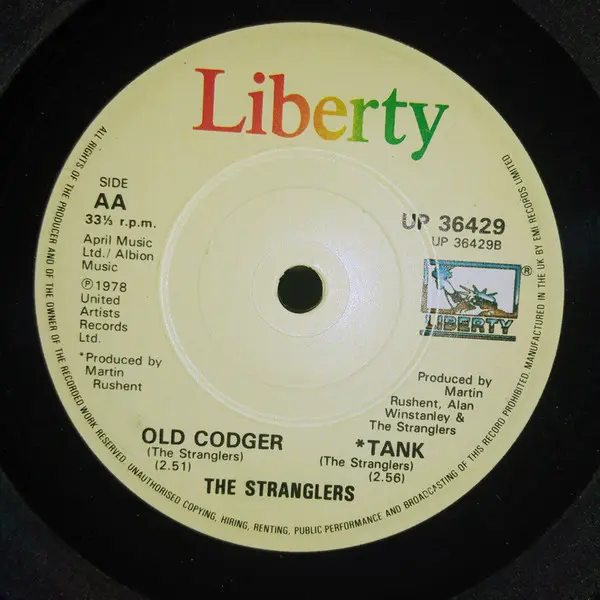 Stranglers, The - Walk On By / Old Codger / Tank, Rock, Alternative Rock, New Wave, Liberty, UK, Vinyl 1x 7", 33 ⅓ RPM, Reiss