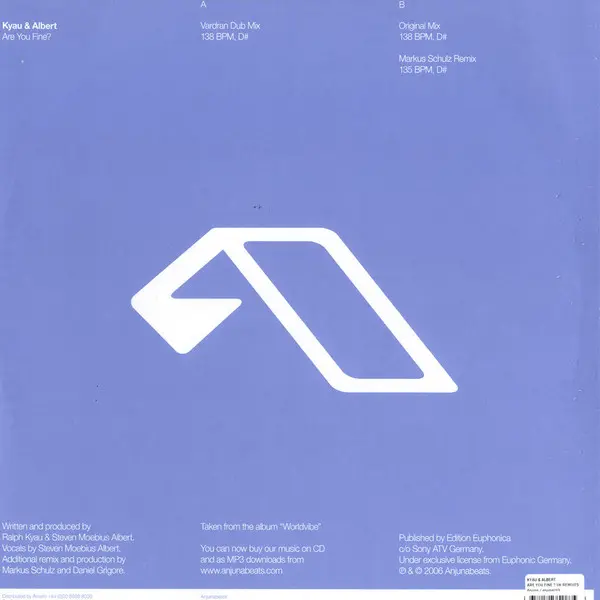Kyau & Albert - Are You Fine?, Electronic, Trance, 2006 - Anjunabeats, UK, Vinyl 1x 12"