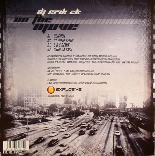 DJ Erik 2K - On The Move, Electronic, Jumpstyle, 2007 - Jumping Is Not A Crime, Belgium, Vinyl 1x 12"