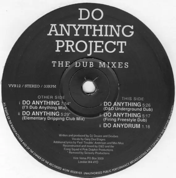 Do Anything Project - Do Anything (The Dub Mixes), Electronic, Deep House, Garage House, House, 1993 - Vice Versa Records, UK