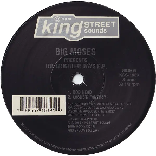 Big Moses - The Brighter Days E.P. - 1996 - Deep House, Garage House, House - BPM King Street Sounds - Vinyl 1x 12", EP, 33 ⅓