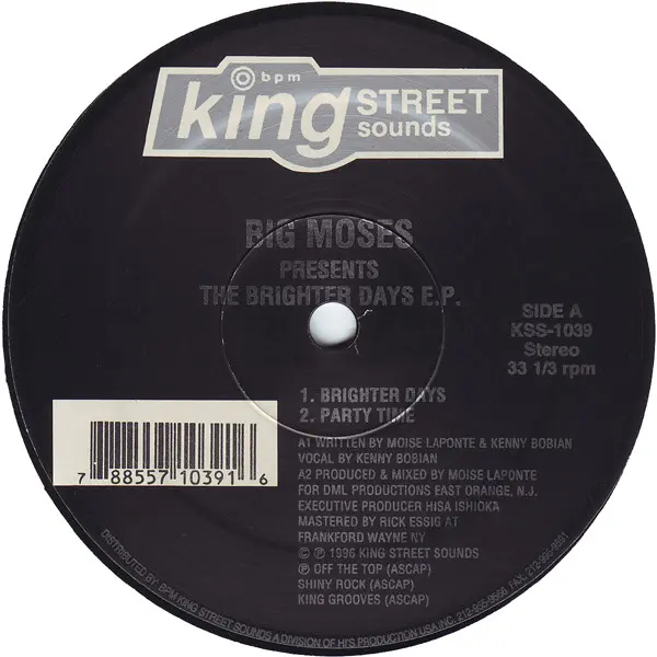 Big Moses - The Brighter Days E.P. - 1996 - Deep House, Garage House, House - BPM King Street Sounds - Vinyl 1x 12", EP, 33 ⅓