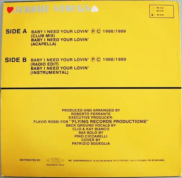 Album cover for Baby I Need Your Lovin' by Jerome Stocks
