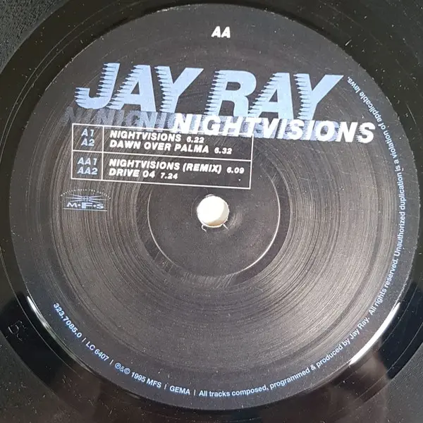 Jay Ray - Nightvisions, Electronic, Techno, Trance, 1995 - MFS, Germany, Vinyl 1x 12"