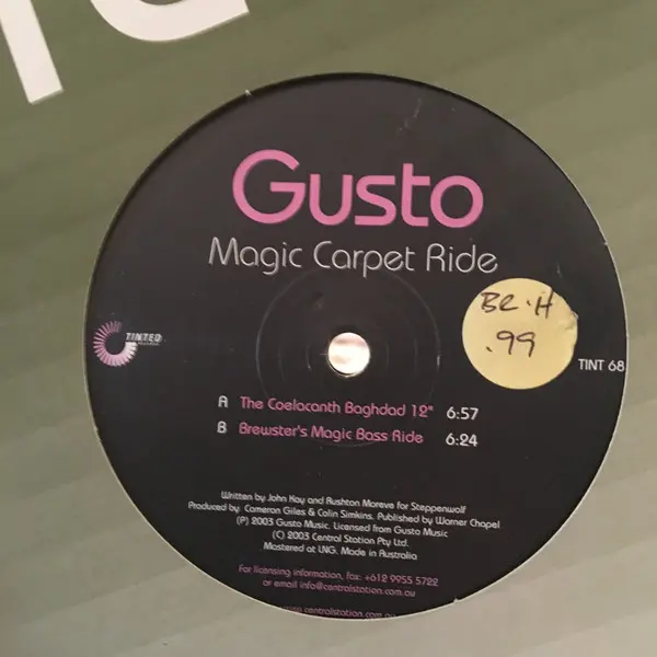 Gusto (2) - Magic Carpet Ride (Remixes), Electronic, Breakbeat, Breaks, Electro, 2003 - Tinted Records, Australia, Vinyl 1x 1