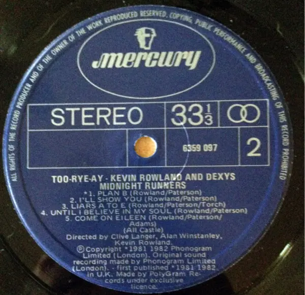 Kevin Rowland & Dexys Midnight Runners - Too-Rye-Ay, Folk, World, & Country, Rock, Celtic, Pop Rock, 1982 - Mercury, Australa