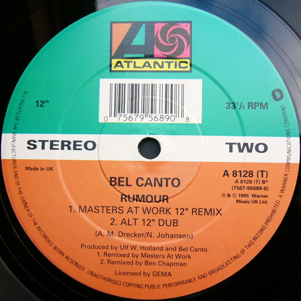 Bel Canto - Rumour, Electronic, Downtempo, House, 1995 - Atlantic, Lava, UK, Vinyl 1x 12"