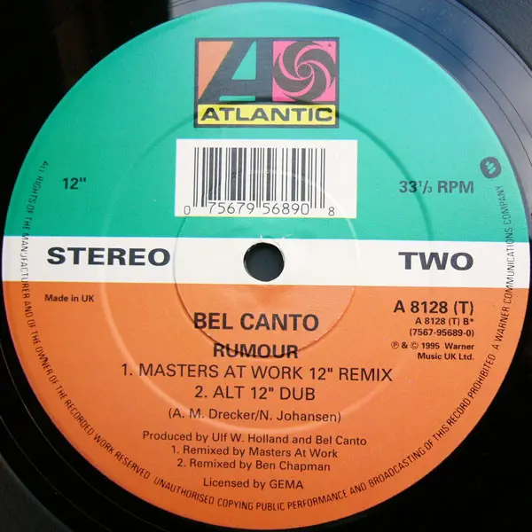 Bel Canto - Rumour, Electronic, Downtempo, House, 1995 - Atlantic, Lava, UK, Vinyl 1x 12"