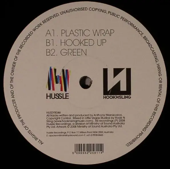 Hook N Sling - Plastic Wrap EP, Electronic, House, Tech House, 2008 - Hussle Black, Australia, Vinyl 1x 12", EP